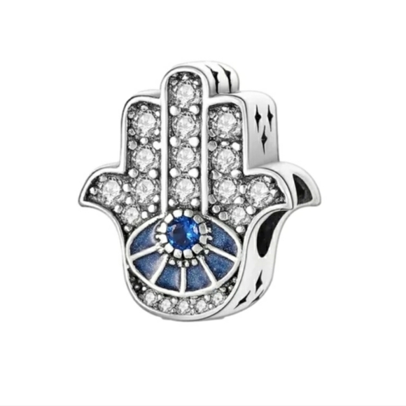 Hamsa Bracelet Charm Hand All Seeing Eye Sterling Silver 925 Jewelry Gift - Picture 1 of 5